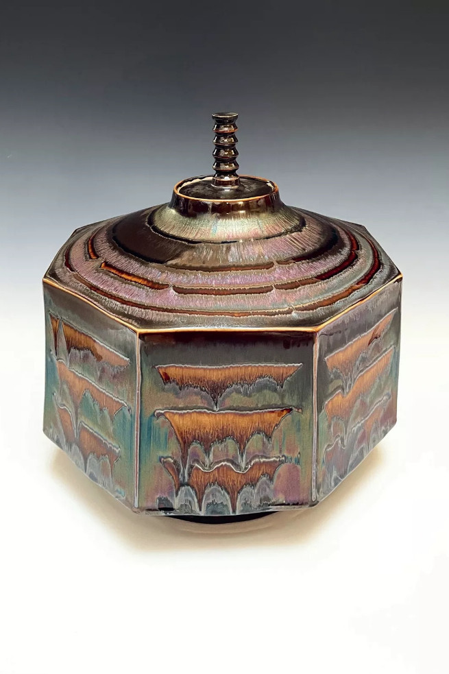 Large Octagon Jar with Blue Waves