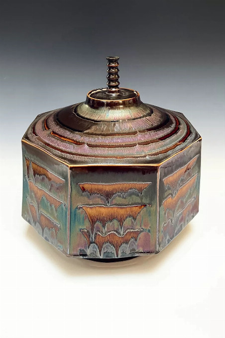 Large Octagon Jar with Blue Waves