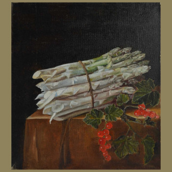 Dutch still life with asparagus and currant